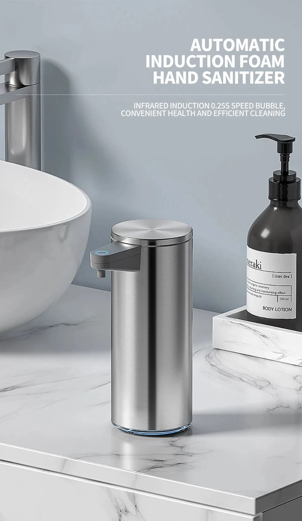 tainless Steel Soap Dispenser, Contactless Wall-Mounted