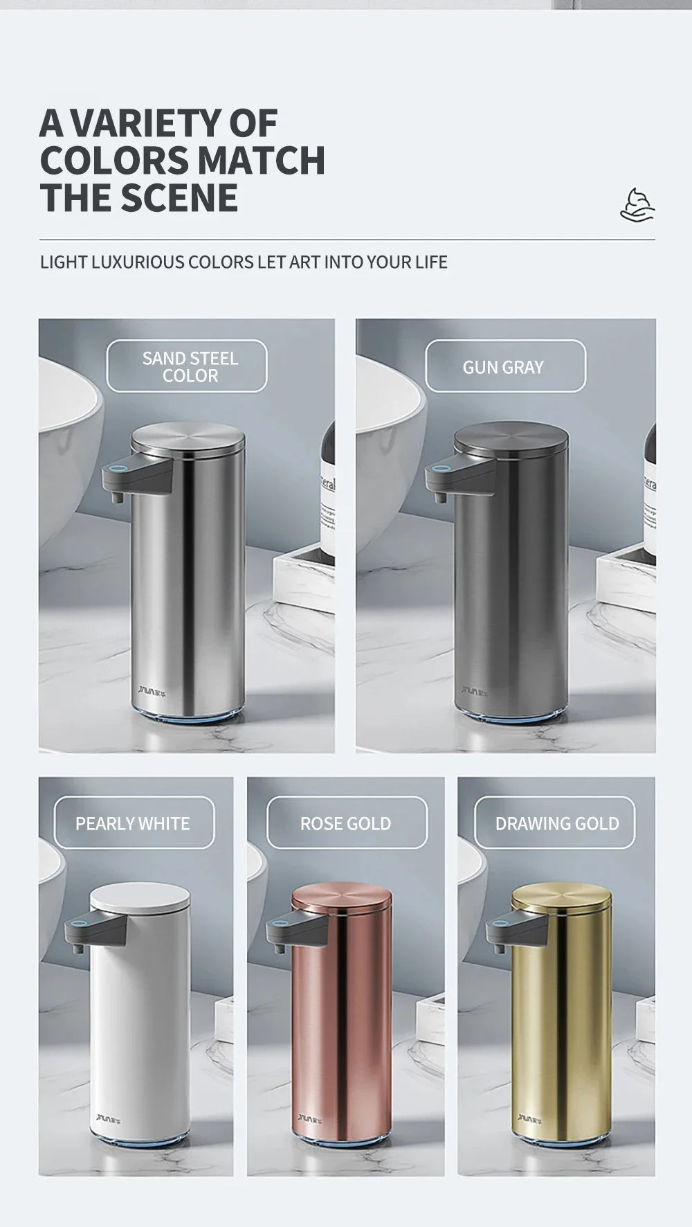 tainless Steel Soap Dispenser, Contactless Wall-Mounted