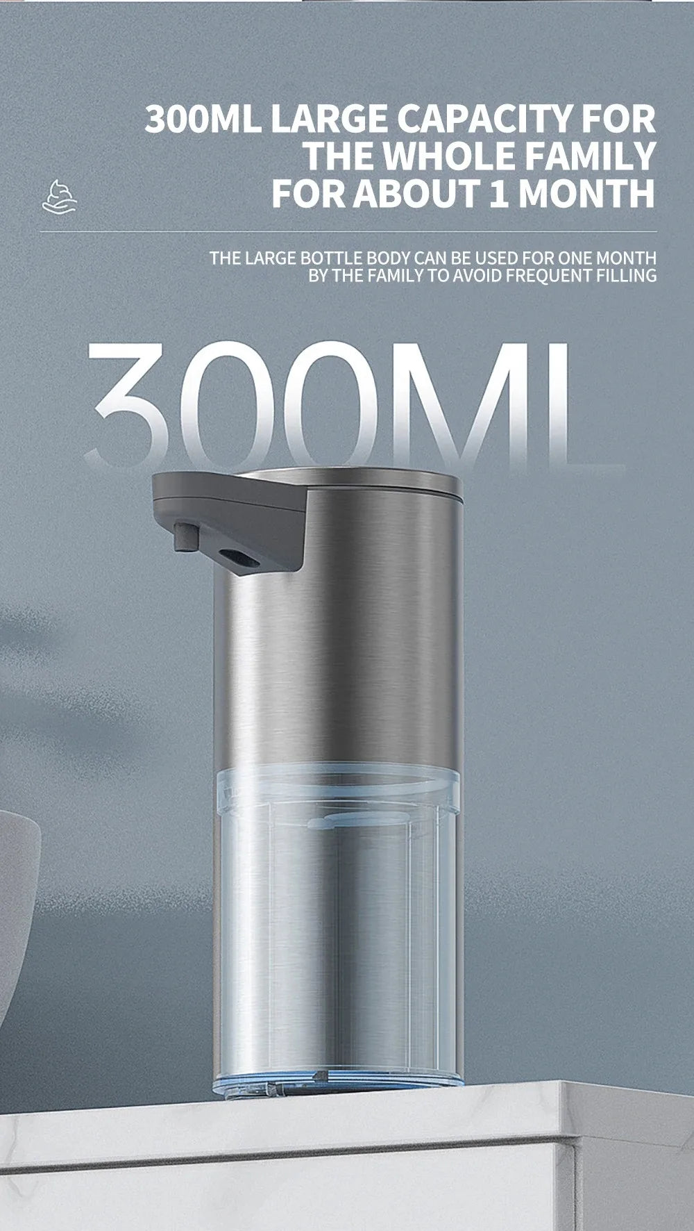 tainless Steel Soap Dispenser, Contactless Wall-Mounted