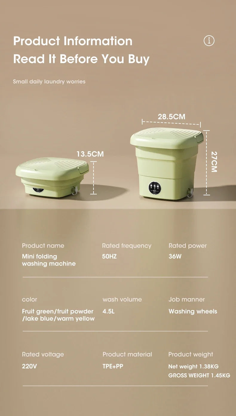 Mini Folding Washing Machine with Dryer for Travel & Dorm