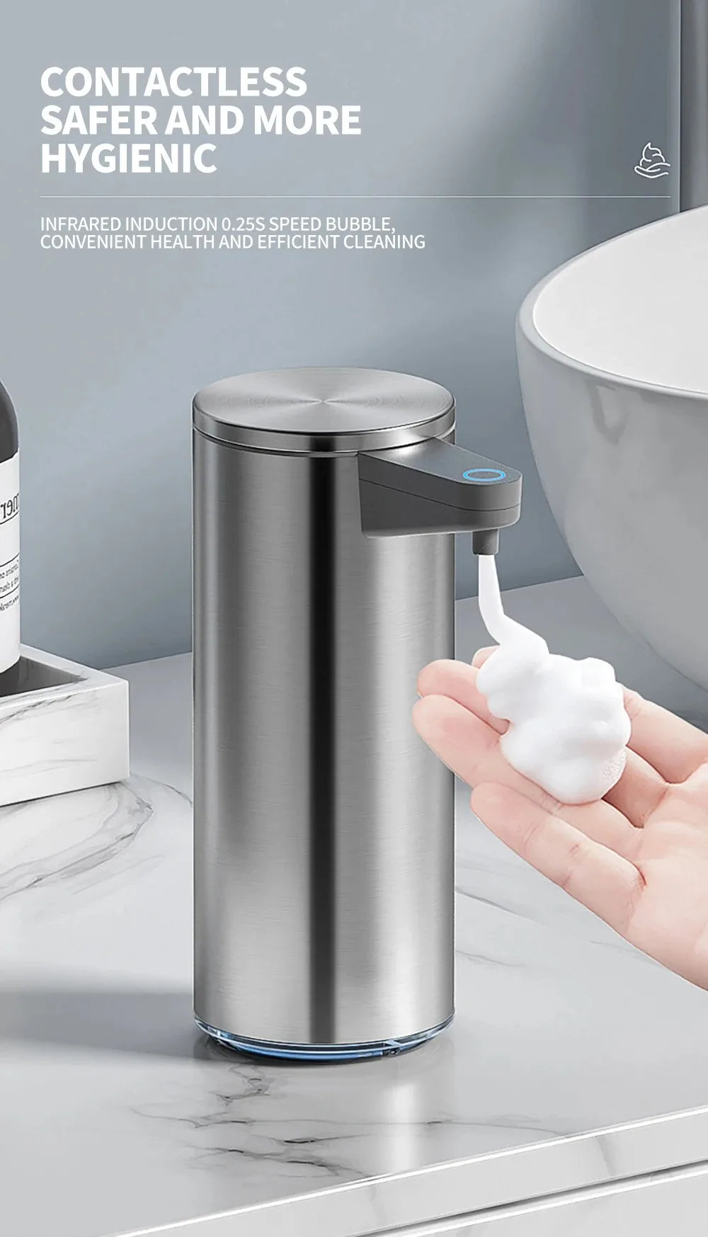 tainless Steel Soap Dispenser, Contactless Wall-Mounted