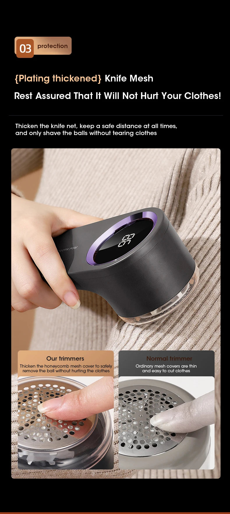 LED Digital Lint Remover USB Rechargeable Fabric Shaver