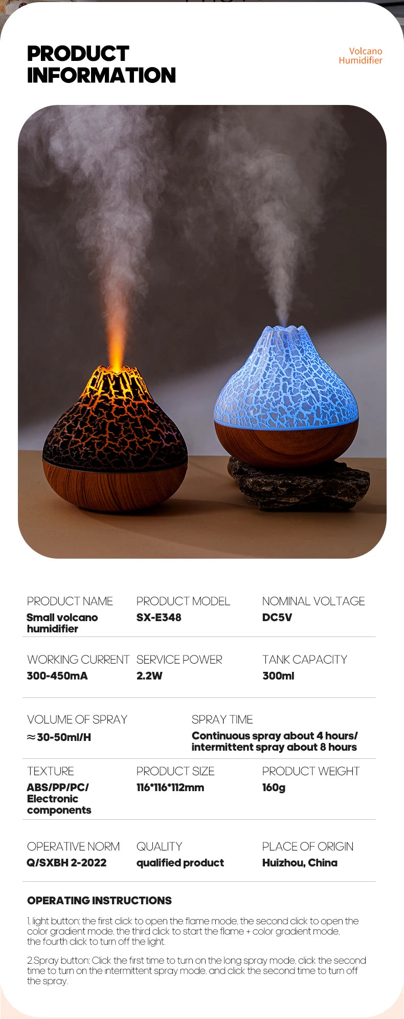 Volcano USB Air Humidifier with LED
