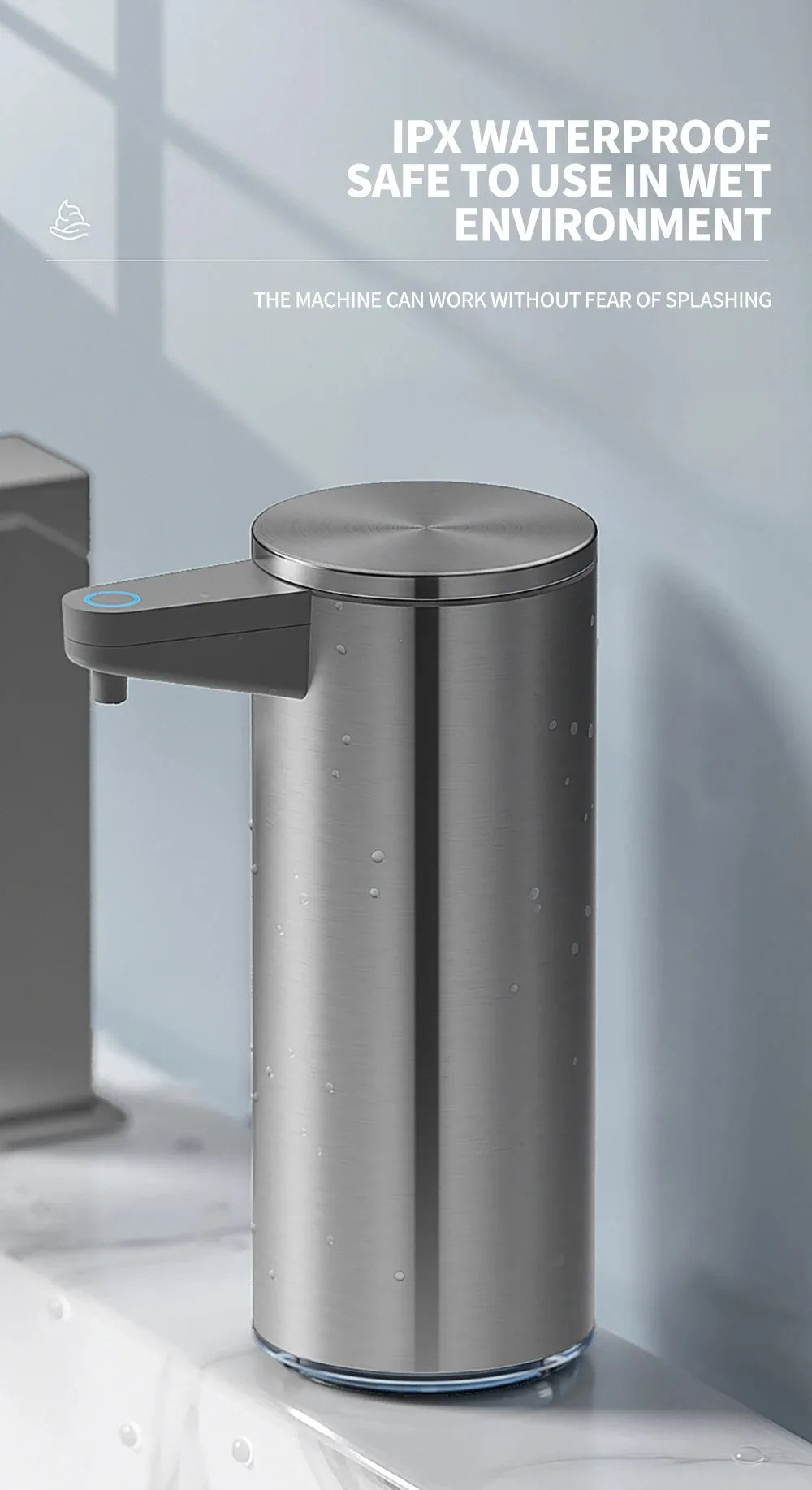 tainless Steel Soap Dispenser, Contactless Wall-Mounted