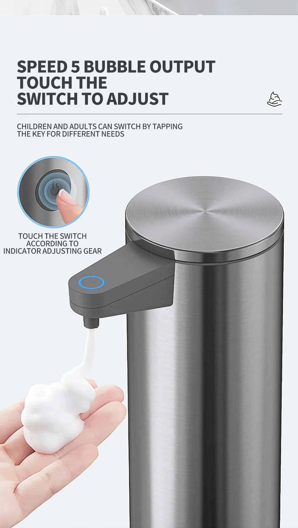 tainless Steel Soap Dispenser, Contactless Wall-Mounted
